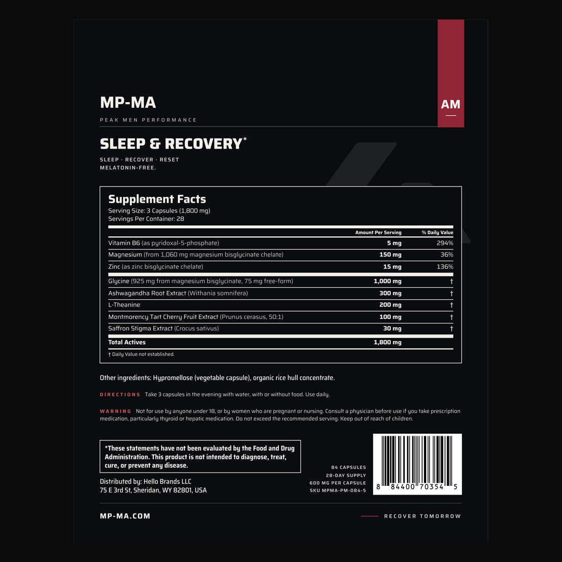 MA complete back label and Supplement Facts from the September 17 print file.