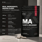 MA Sleep & Recovery pouch with ingredient overview graphic