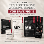 Testosterone welcome bundle graphic: MP, MA, creatine, course and guide