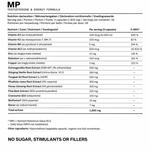MP Testosterone & Energy formula supplement facts label