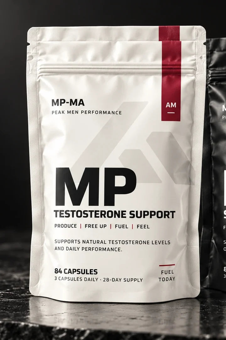 White MP Testosterone Support pouch.